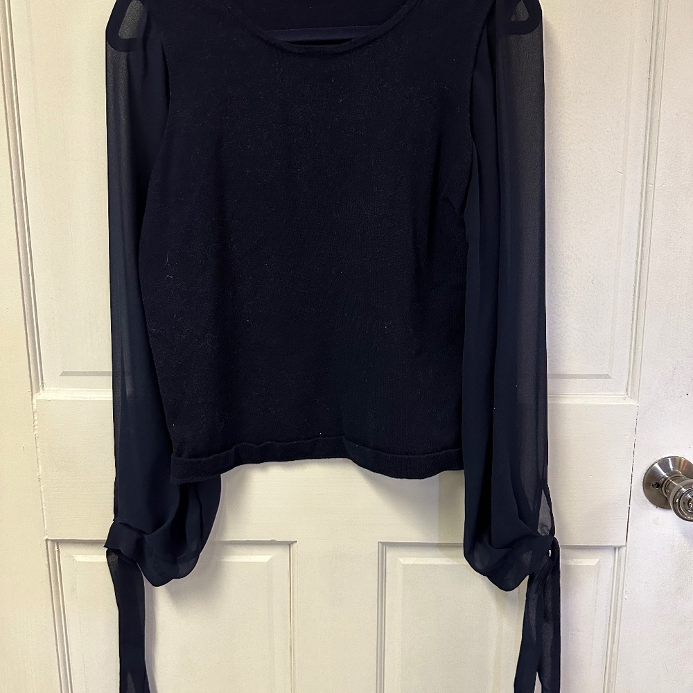 CeCe Women's Blue Long Chiffon Sleeve Sweater MEDIUM